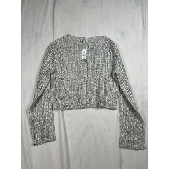 J.Crew Collection Silver Metallic Tape Yarn Cropped Sweater BZ514 Womens Medium - Picture 2 of 8